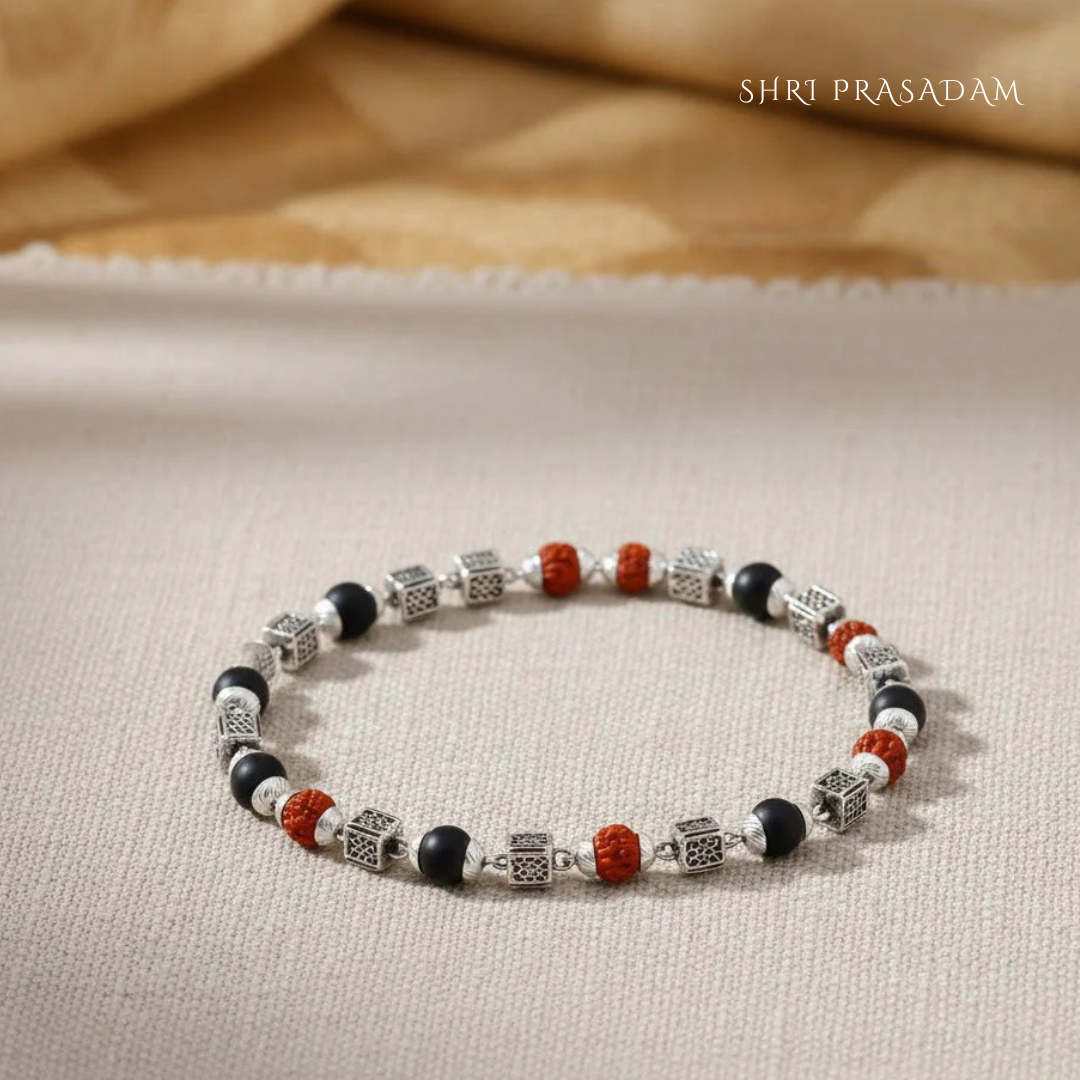 Silver Plated Rudraksha Karungali Bracelet