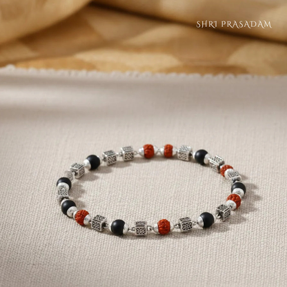 Silver Plated Rudraksha Karungali Bracelet