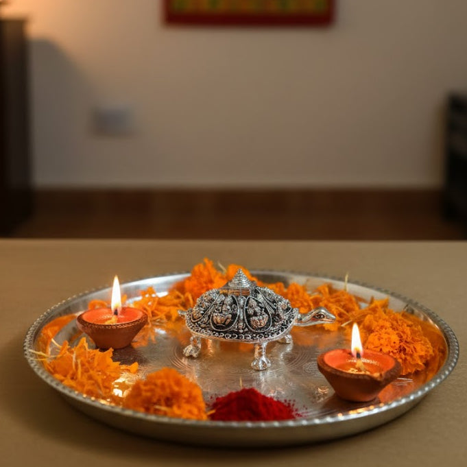 Silver Plated Ashtalakshmi Tortoise with Shree Yantra