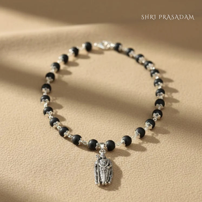 Silver Plated Karungali Mala with Lord Subrahmanya Pendant