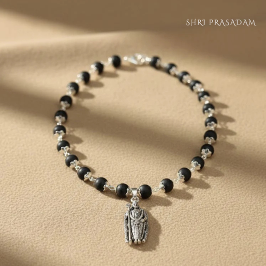 Silver Plated Karungali Mala with Lord Subrahmanya Pendant