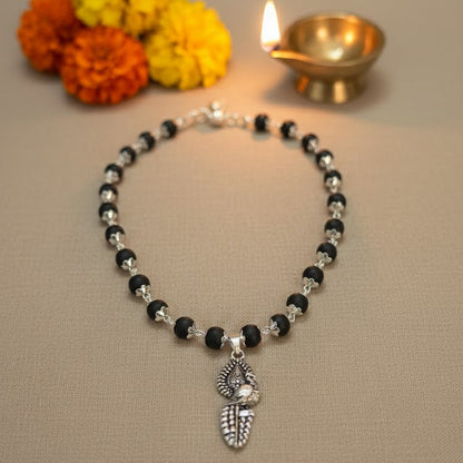 Silver Plated Karungali Mala with Lord Subrahmanya Pendant