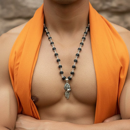 Silver Plated Karungali Mala with Lord Subrahmanya Pendant