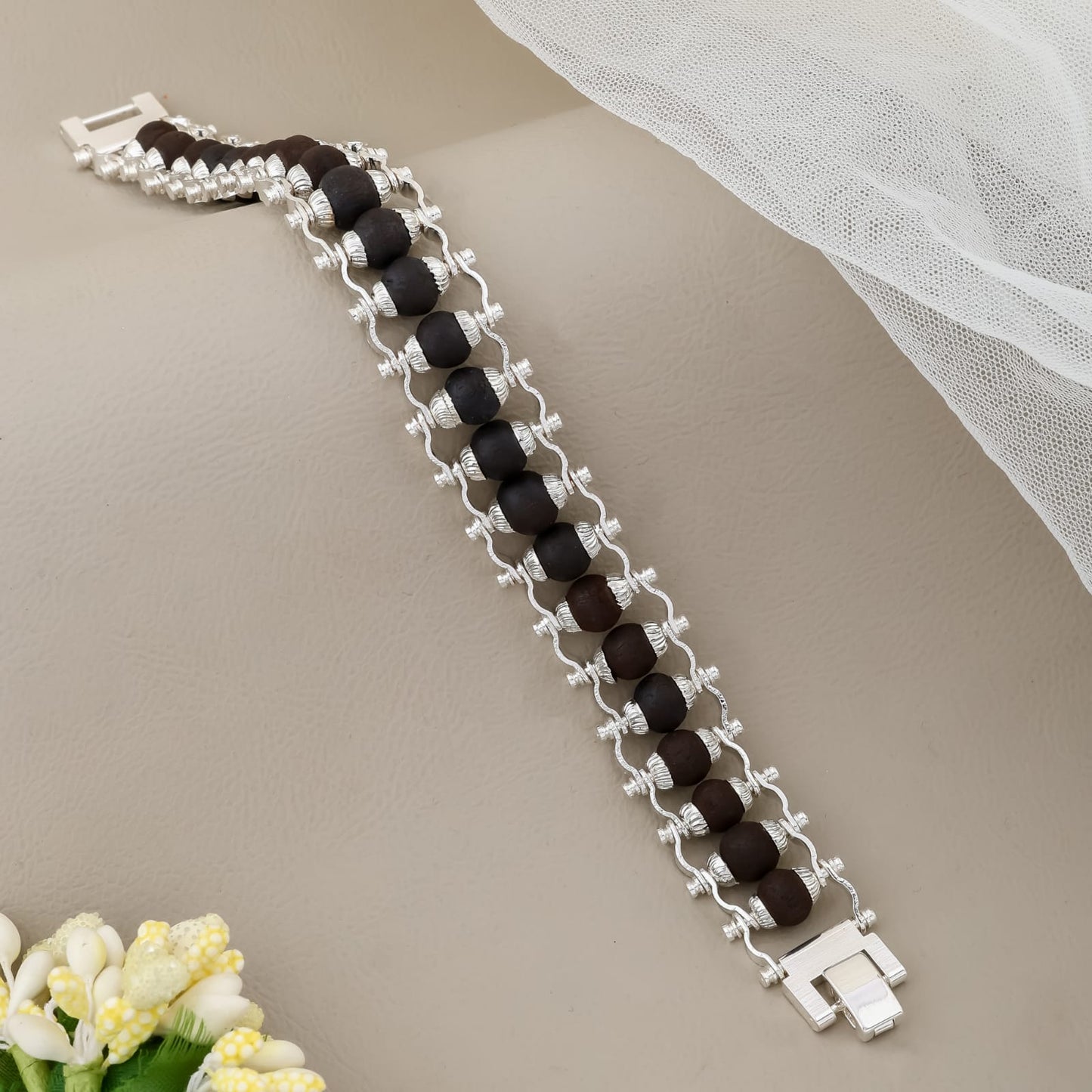 Silver Plated Karungali  bead bracelet
