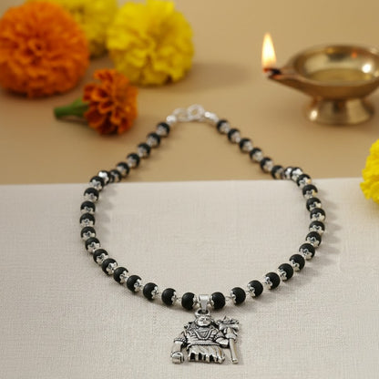 Silver Plated Lord Shiv Pendant With Karungali Mala