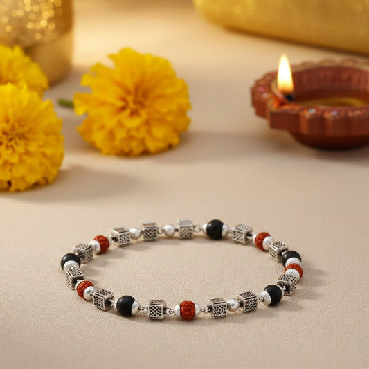 Silver Plated Rudraksha Karungali Bracelet