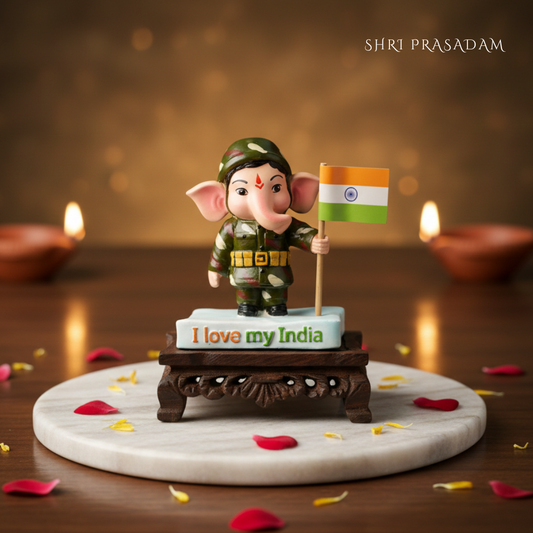 Soldier Ganesha Holding Flag of India Idol
