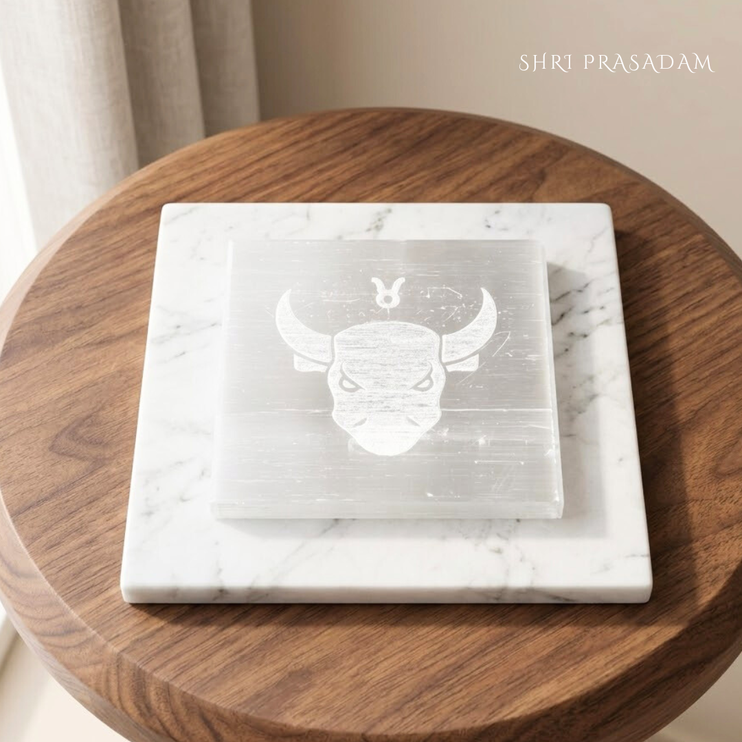 Taurus Zodiac Carved Selenite Plate