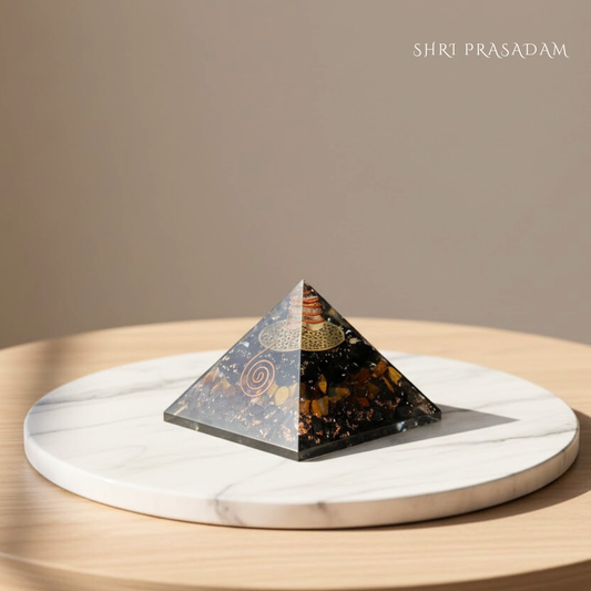 Triple Protection Orgone Pyramid with Black Tourmaline, Tiger Eye & Hematite