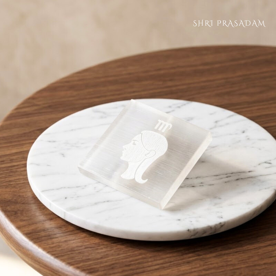 Virgo Zodiac Carved Selenite Plate