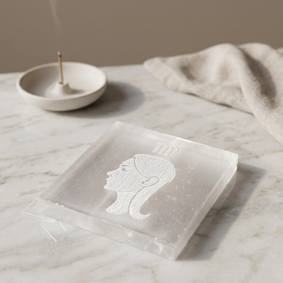 Virgo Zodiac Carved Selenite Plate