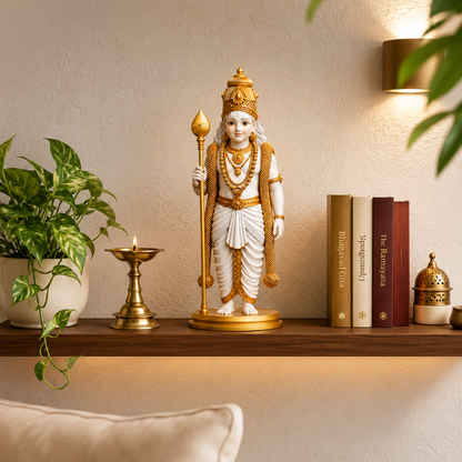White & Gold Lord Murugan Statue for Home and Gifting