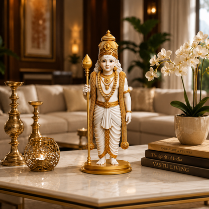 White & Gold Lord Murugan Statue for Home and Gifting