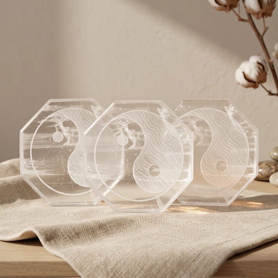 Yin Yang Carved Selenite Charging Plate