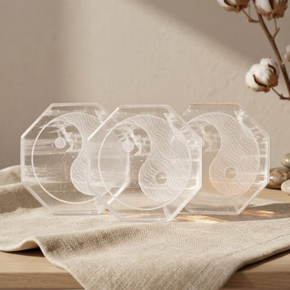 Yin Yang Carved Selenite Charging Plate