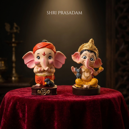 Divine Bal Ganesh & Little Ganesha with Mooshak Idol Set (15% OFF)