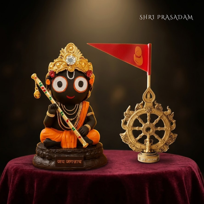 Jagannath Mahachakra with Flag & Lord Jagannath with Flute Idol