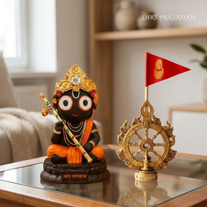 Jagannath Mahachakra with Flag & Lord Jagannath with Flute Idol