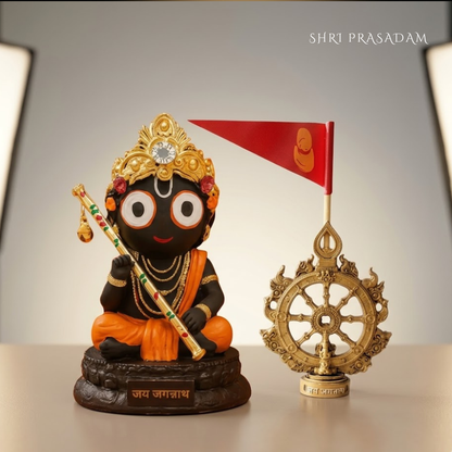 Jagannath Mahachakra with Flag & Lord Jagannath with Flute Idol