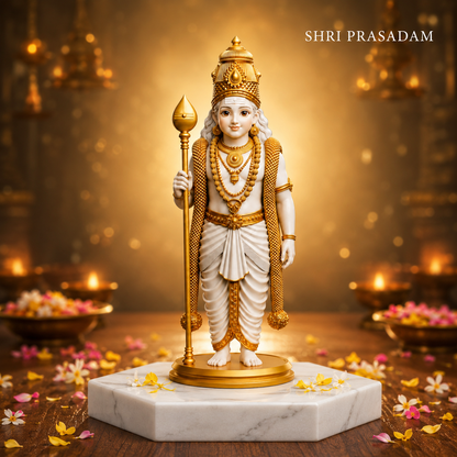 White & Gold Lord Murugan Statue for Home and Gifting