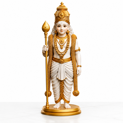 White & Gold Lord Murugan Statue for Home and Gifting