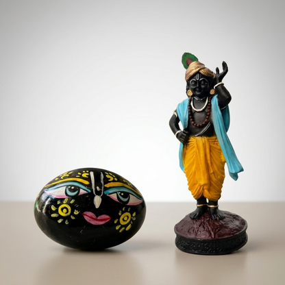Bal Shrinathji Idol & Hand-Painted Face Shaligram Set