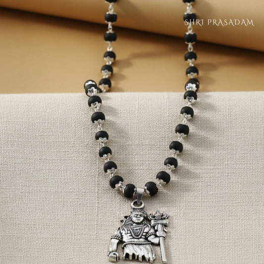 Silver Plated Lord Shiv Pendant With Karungali Mala