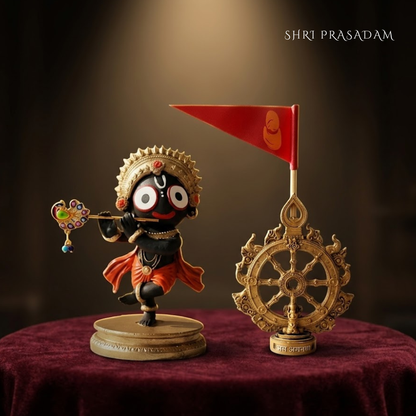 Standing Jagnnath Murti with Mahachakra Flag