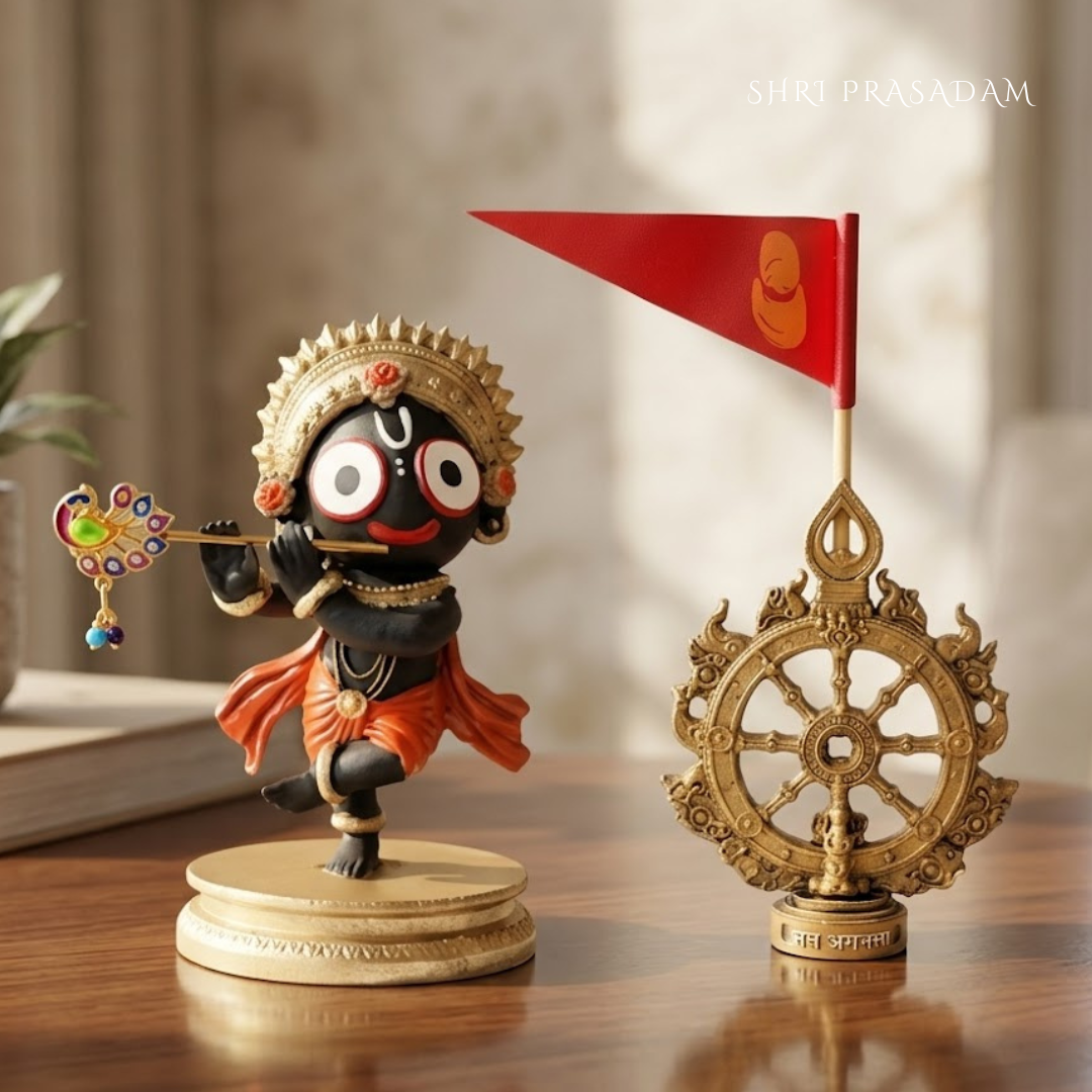 Standing Jagnnath Murti with Mahachakra Flag